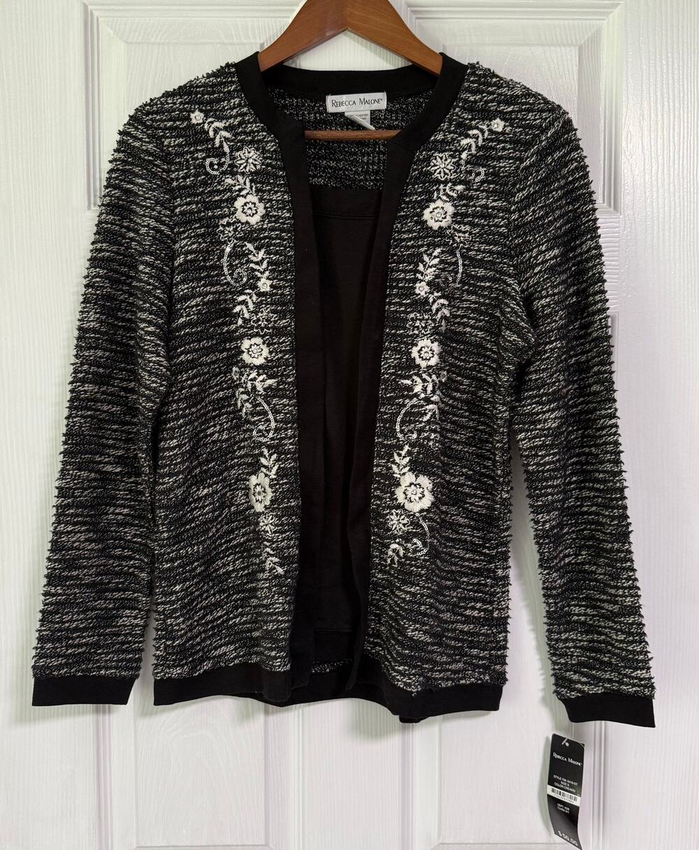Rebecca Malone New Women's Knit Embroidered Sequin Long Sleeve Top Size Small